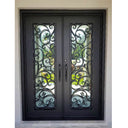 GID Iron wrought double front doors with one panel glass