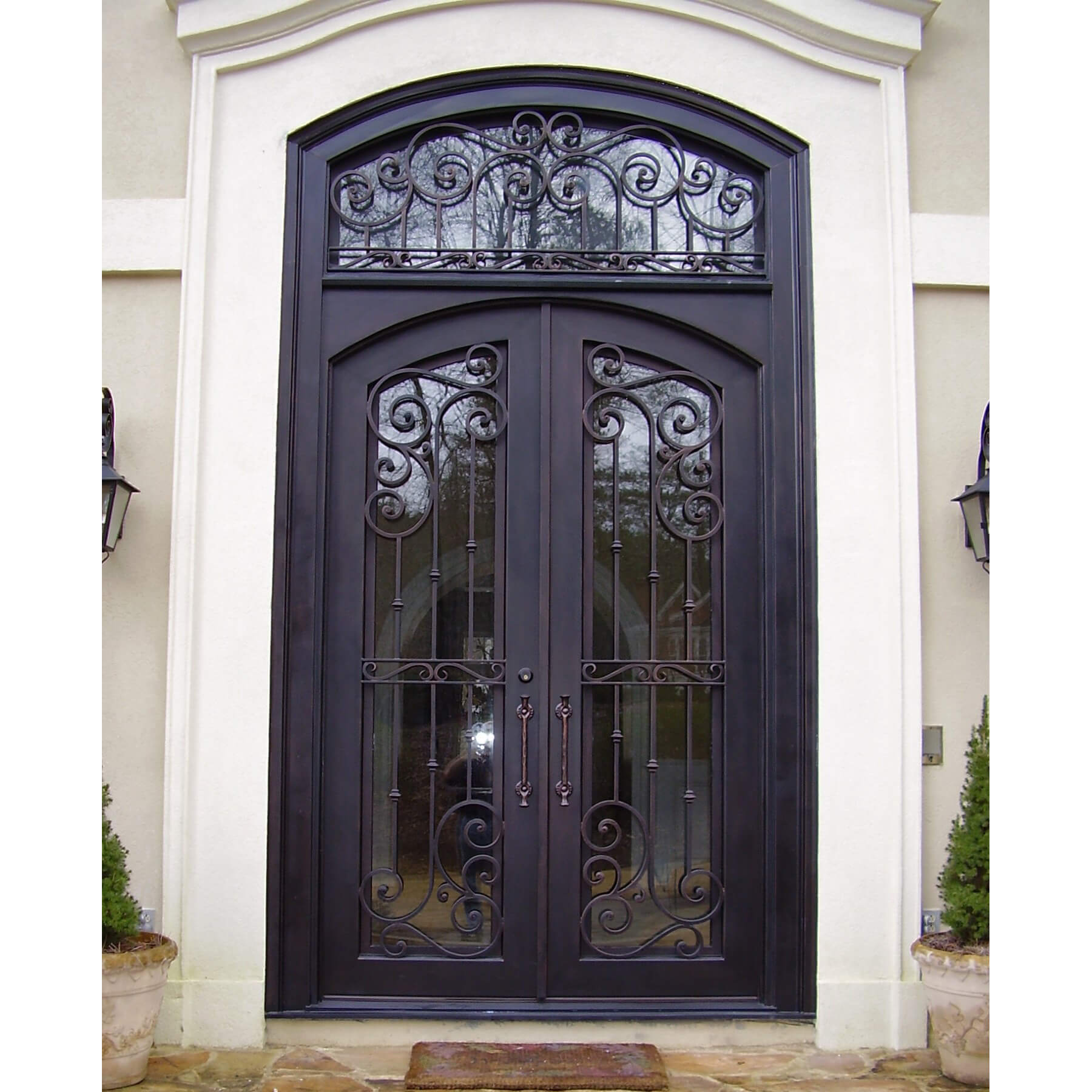 GID Small Size Iron French Double Entry Door With Transom FD033