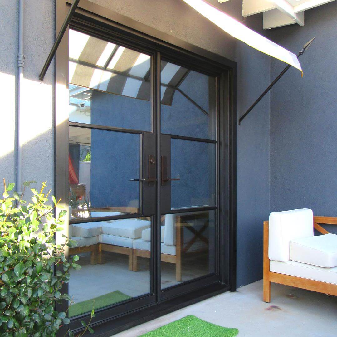 iron french double door with 3 lite and square top