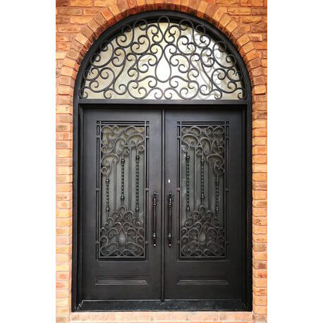 GID rounded transom square door top iron double door