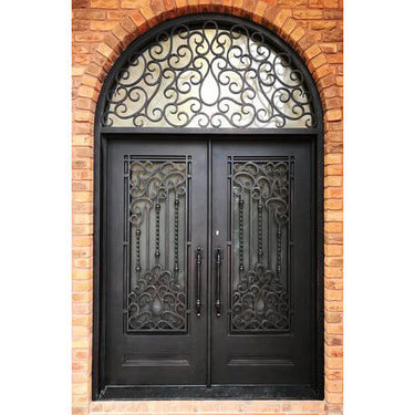 GID rounded transom square door top iron double door