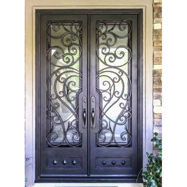 GID high quality iron double entry door square top with outstanding scrollwork and oil rubbed bronze finish