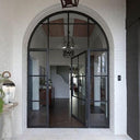 Thermal break iron French single door with two sidelights and round transom