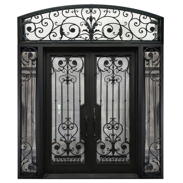 double iron door with frosted glass and exquisite scrollwork