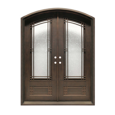 double iron door with arched top and kickplate