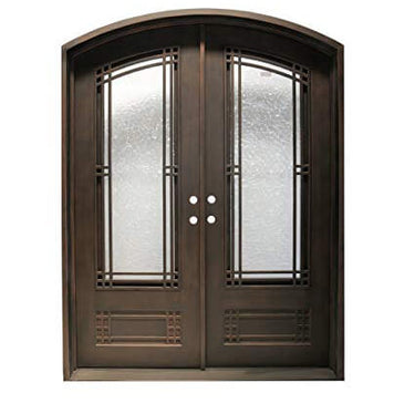 double iron door with pebble glass and kickplate