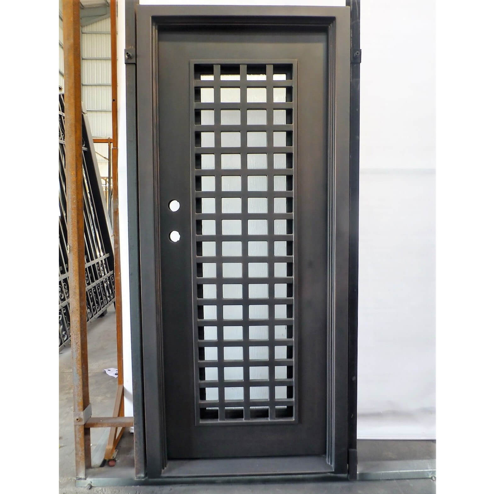 GID checked pattern glass design iron single door with square top