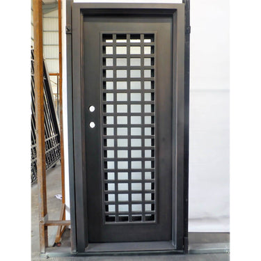 GID checked pattern glass design iron single door with square top