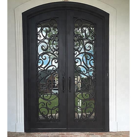 GID iron thermal break hand crafted double entry door with impressive scrollwork