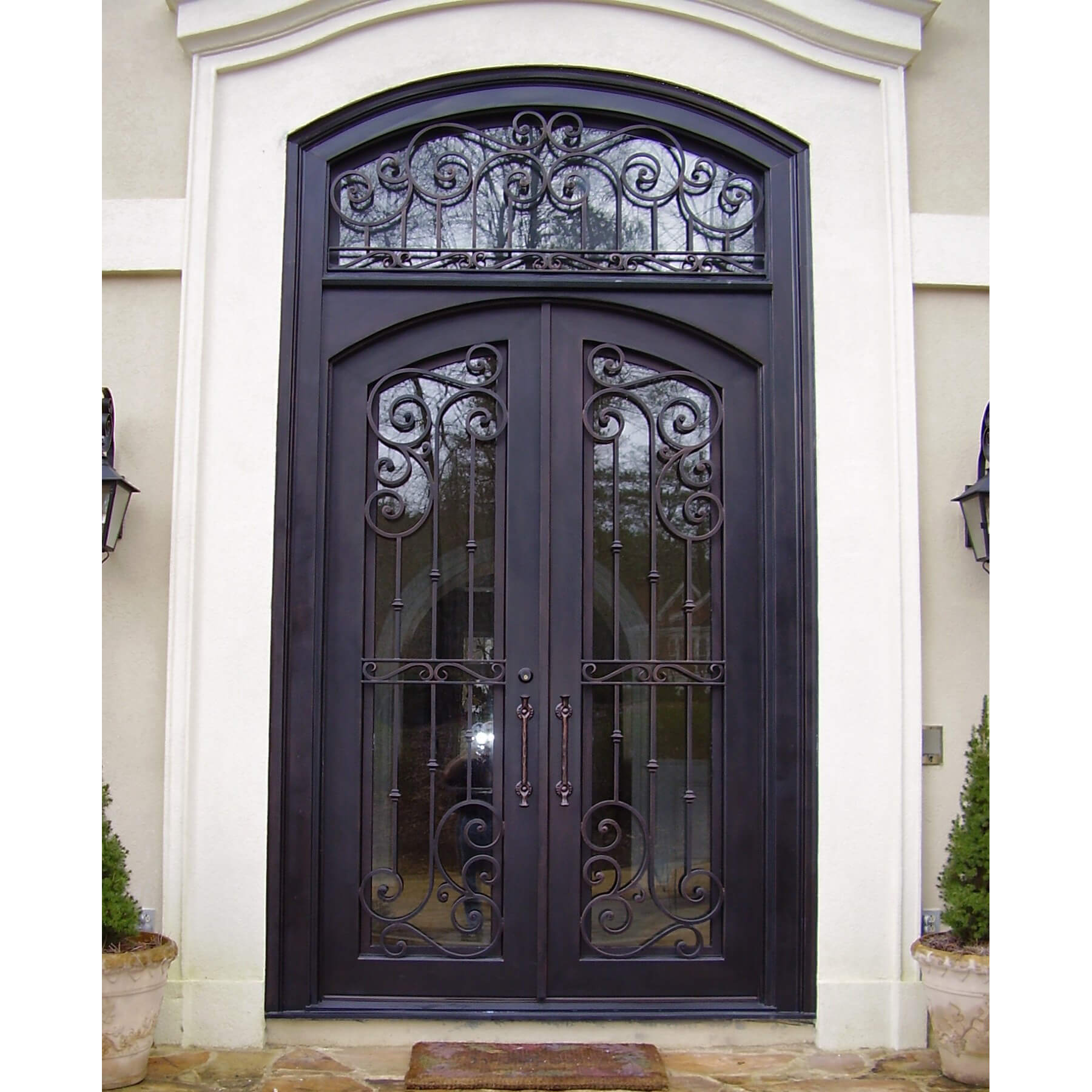 GID wrought iron insulated entrance double door with arched transom
