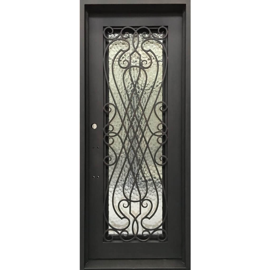 single door with matte black frame and beautiful scrollwork
