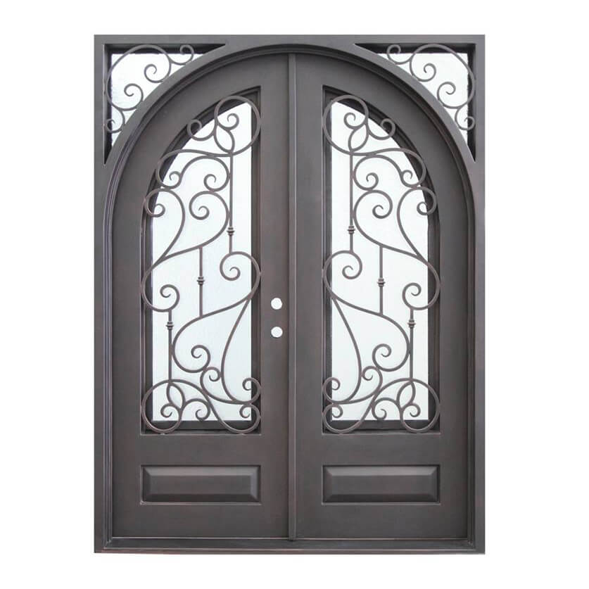 double iron door with square top round inside and aquatex glass