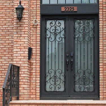 GID wrought iron thermal break double door with tempered frosted glass