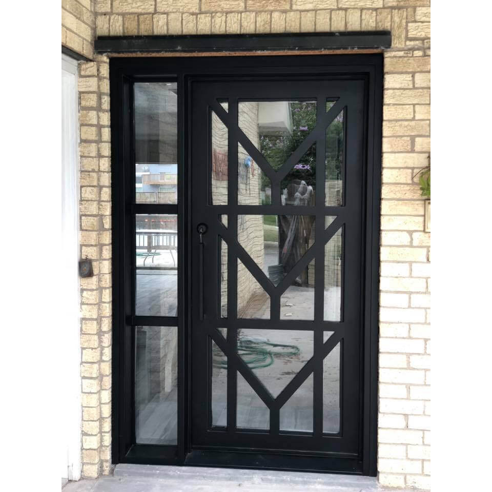 popular iron french single door with single sidelight and dual-pane glass