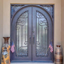 double iron door with square top and round inside