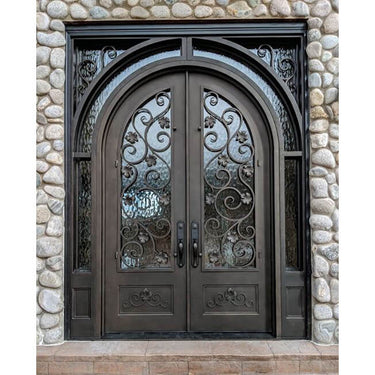 GID luxurious design iron double door with two sidelights
