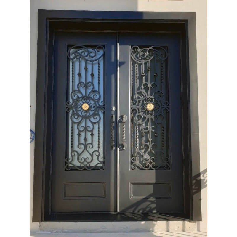 GID Iron metal steel double entrance door with kickplate
