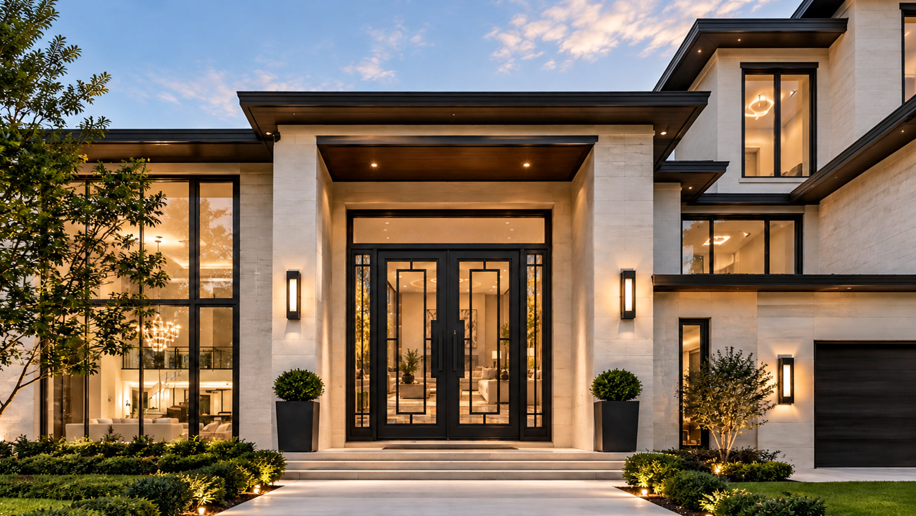 Standard iron wrought door with a transom and two sidelights