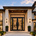 Standard iron wrought door with a transom and two sidelights