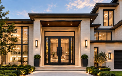 Standard iron wrought door with a transom and two sidelights