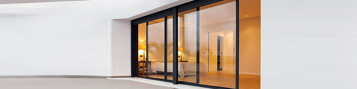 aluminum alloy sliding doors in matte black with tempered glass