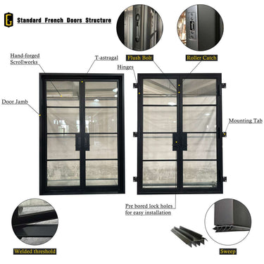 GID 4 LIte Iron French Single Door With Full Panel Clear Sidelights FD301