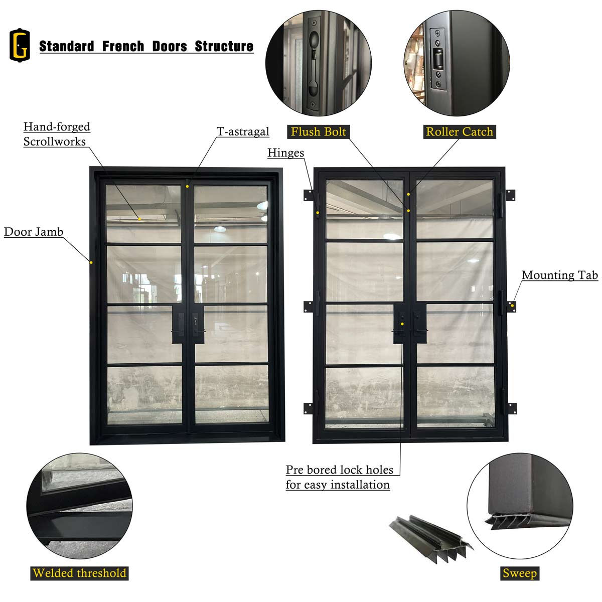 Custom Link for Brittany Baker GID Modern Design Iron Frame Patio Pivot Door PD298