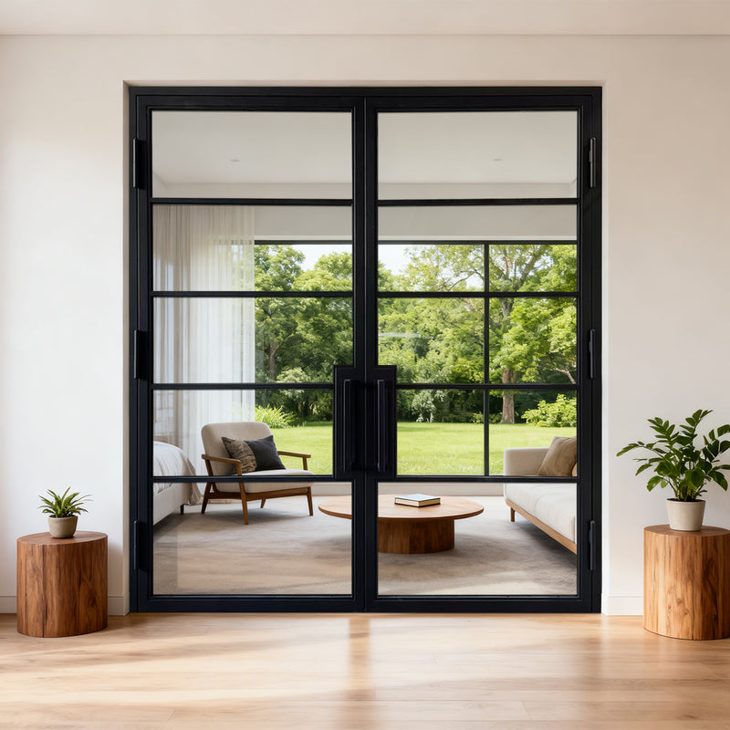 GID iron french interior double door with clear glass