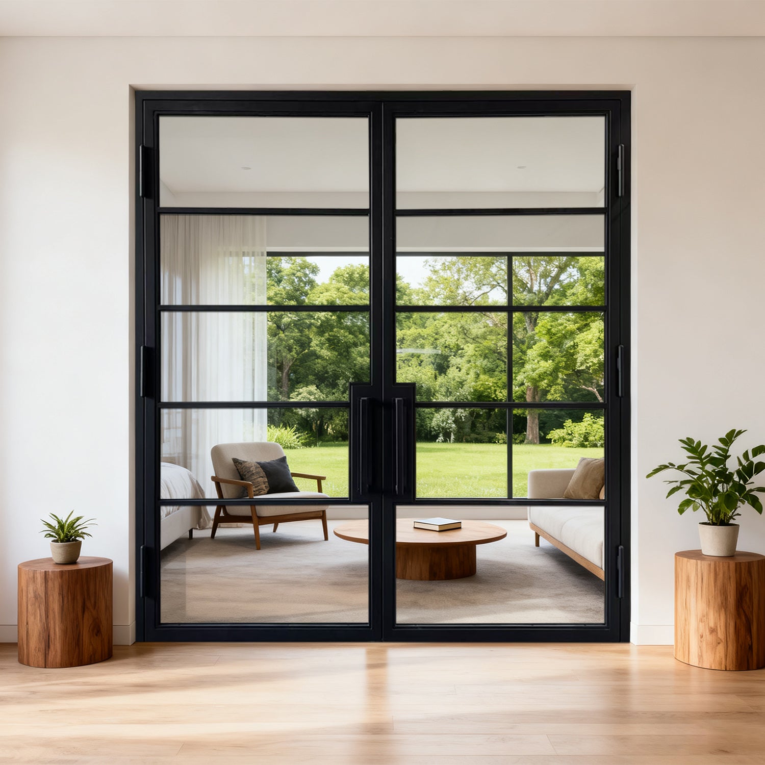 GID iron french interior double door with clear glass