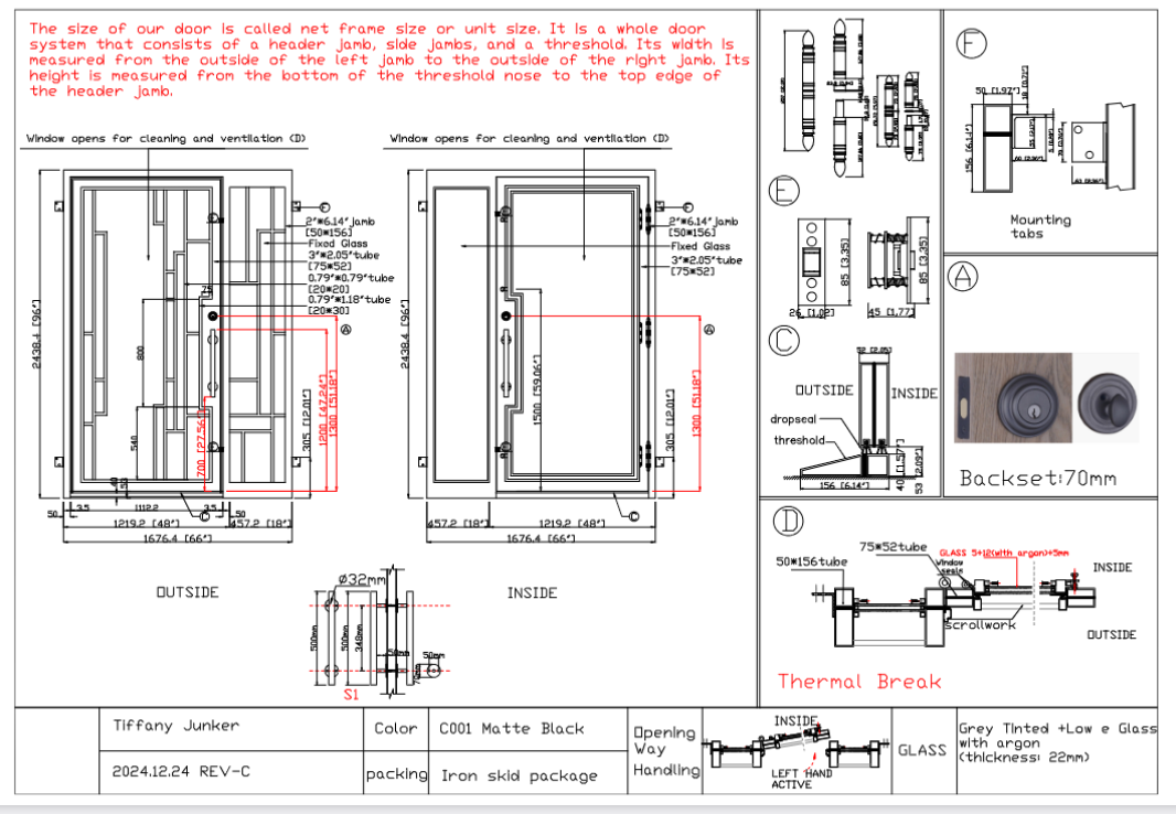 Custom link for Tiffany Junker GID Thermal Break Double Iron Entry Door with Square Top Round Panel