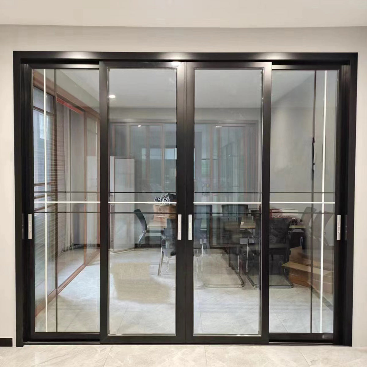 gloryirondoors aluminum alloy four panels sliding doors with clear glass