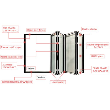 GID Best Quality Aluminum Alloy 5 Panels Bifolding Door ABF005