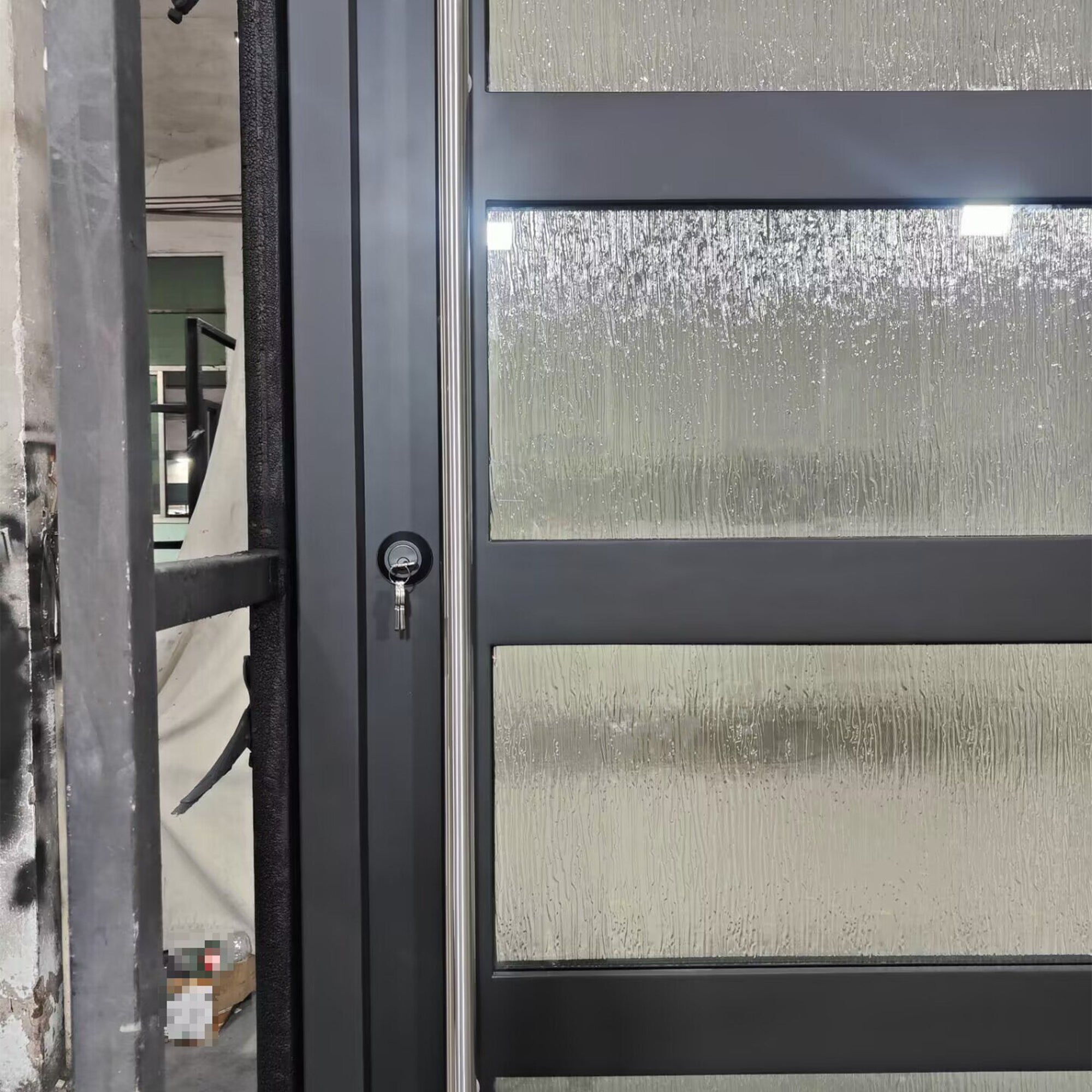 gid wrought iron pivot entry door with water storm tempered glass