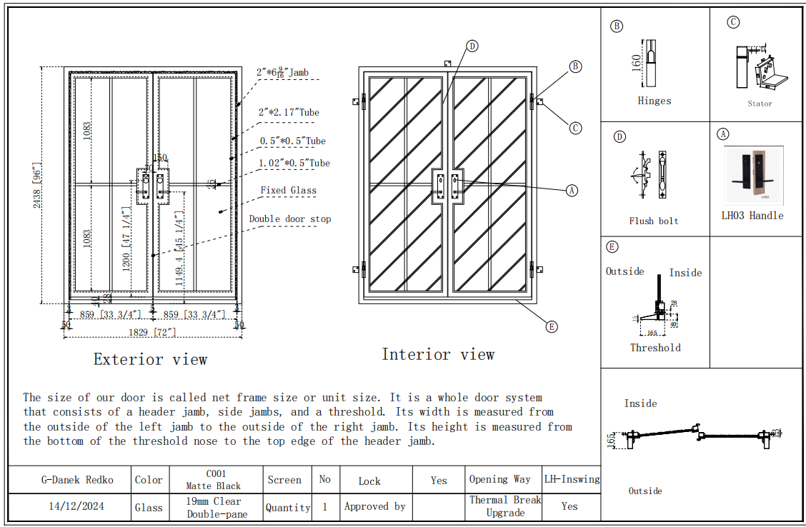 Custom Link for Danek GID Contemporary Thermal Break Iron French Double Door