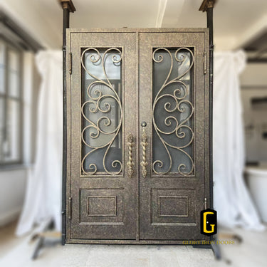 Thermal Break Iron Double Entry Door with Scrollwork | TED455