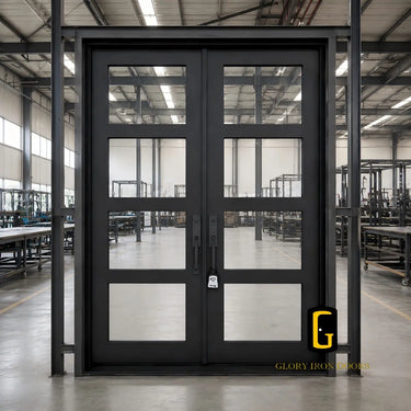Wrought Iron French Door with Thick Frame & 4-Lite Panel | FD223