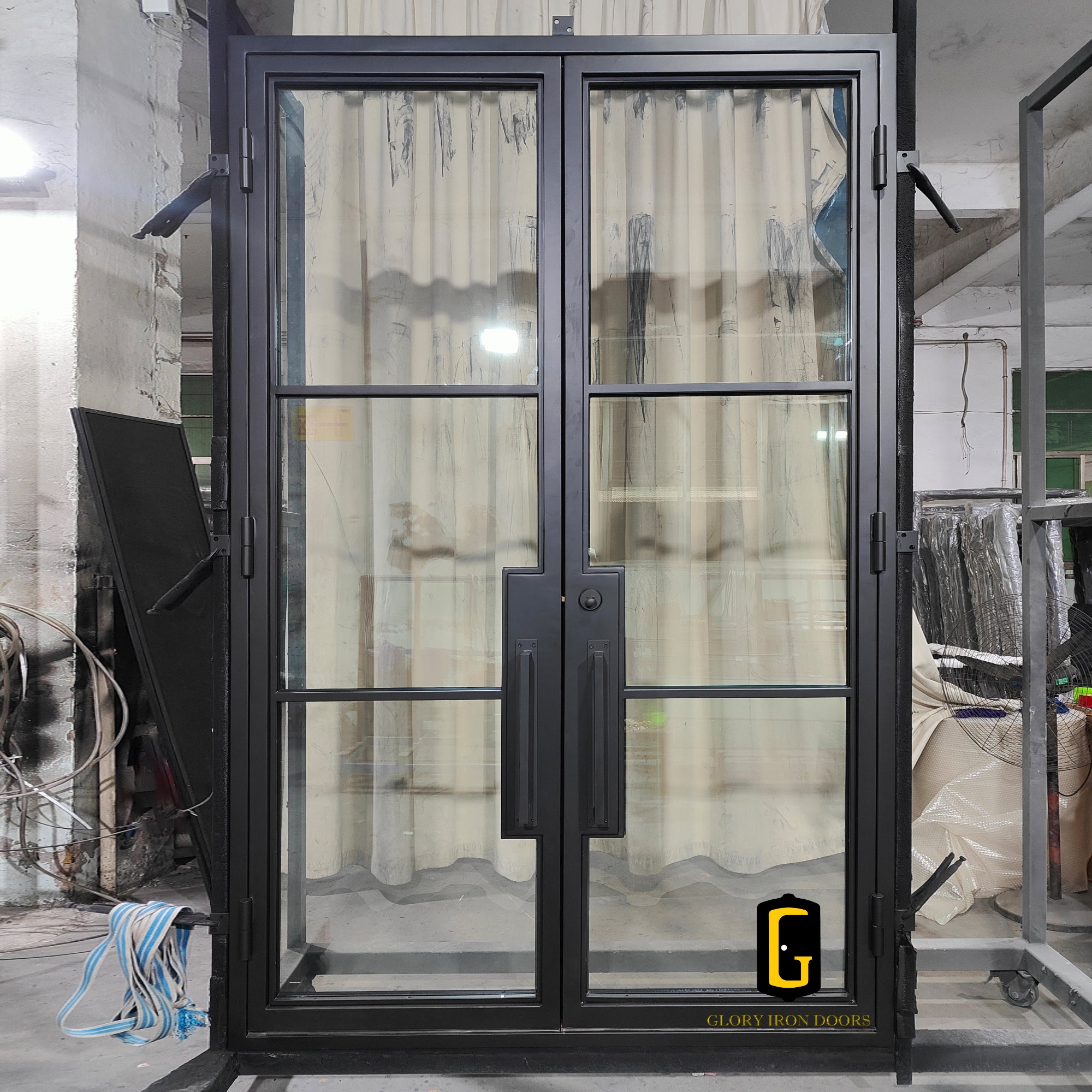 gloryirondoors high quality iron french double door with 3 lite and clear glass