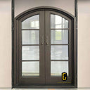 Custom wrought iron French door with arched top