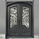 Custom iron double entry door with textured privacy glass