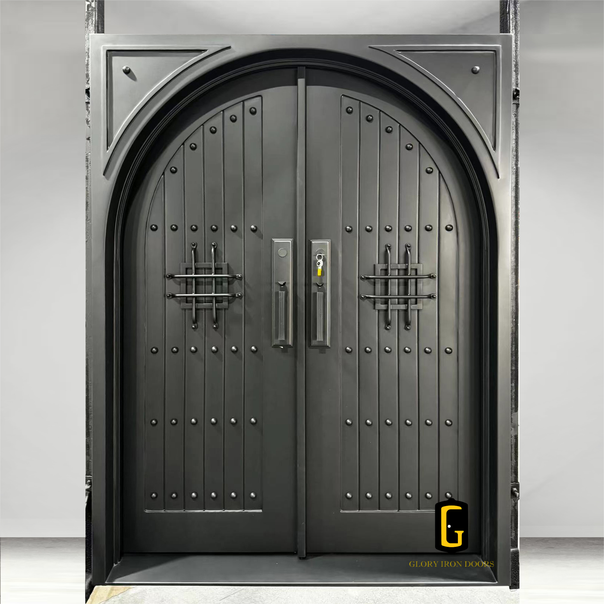 gloryirondoors handmade most secure full panel iron double door without glass 