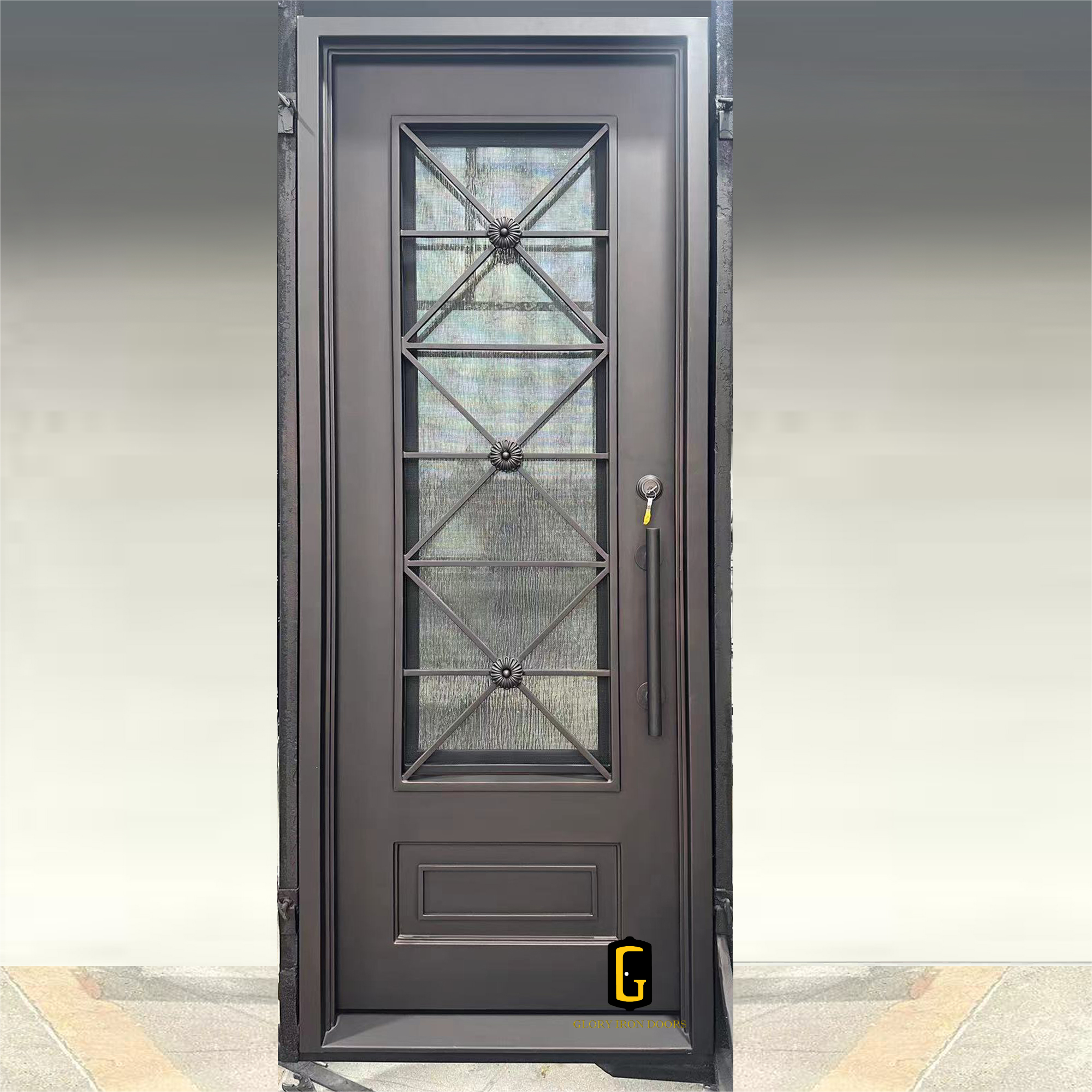 gloryirondoors modern custom design iron front door with rain glass