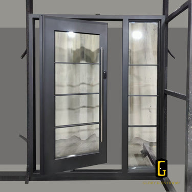 Custom Thermal Break Iron Pivot Door with Single Sidelight TPD125