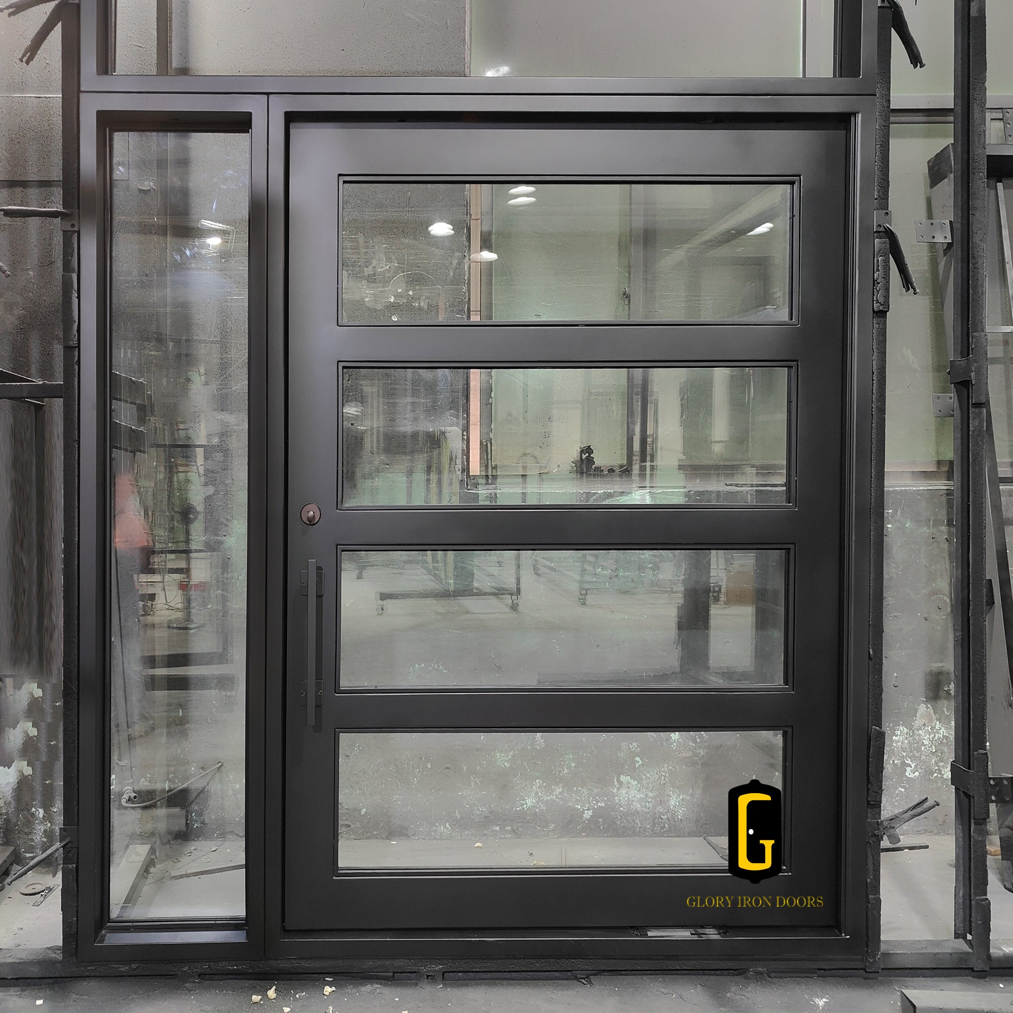 gloryirondoors iron pivot single door with left sidelight and transom 