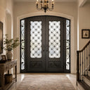 Decorative iron front door with sidelights for luxury home entrance