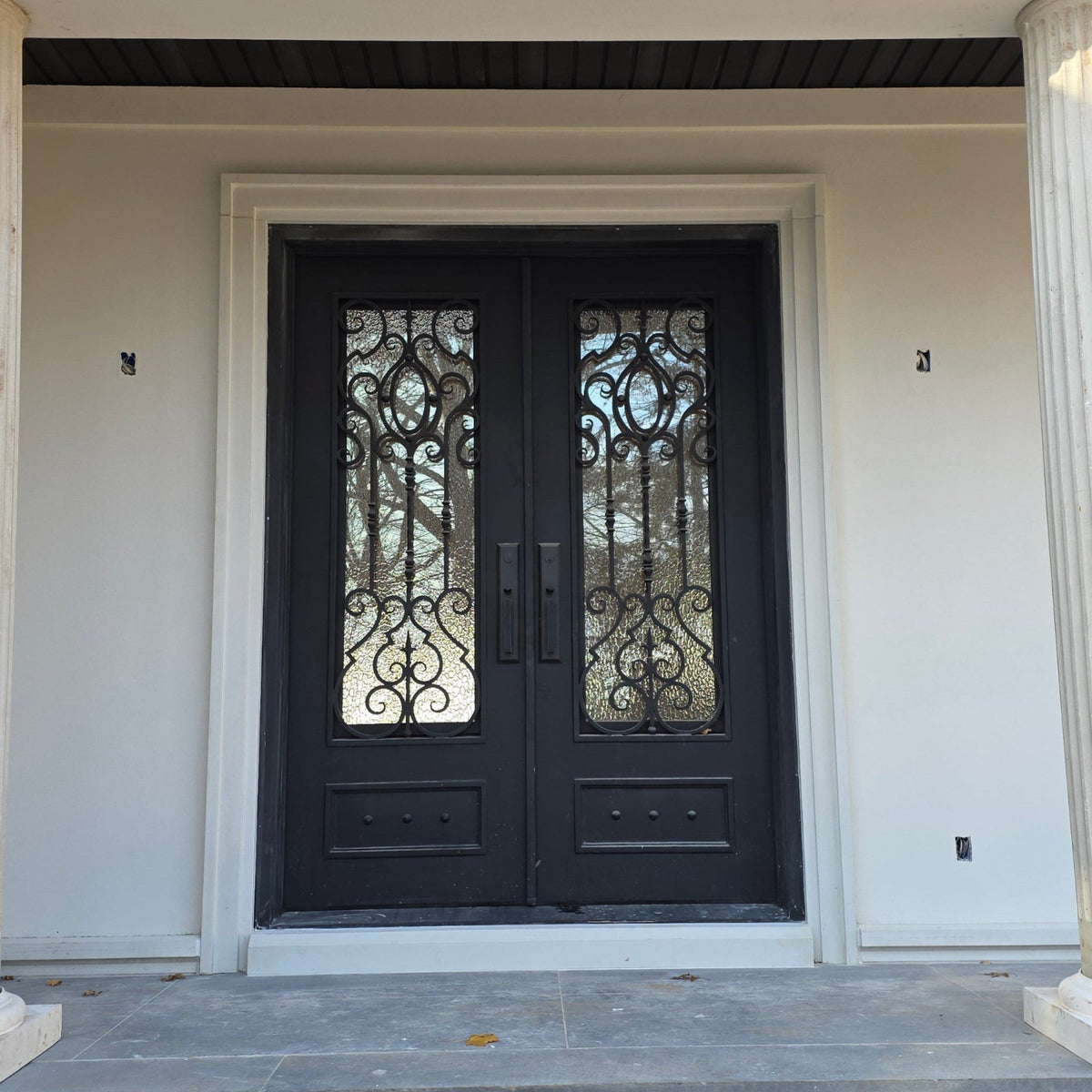 Round top thermal break iron double door installed in New Jersey