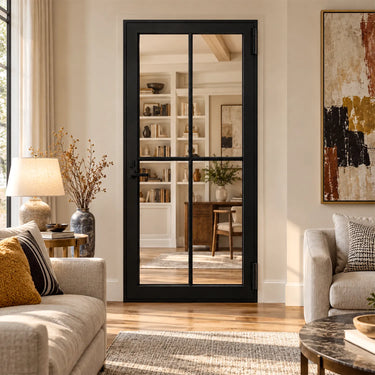 Black Steel Interior Single Door with Four-Lite Glass Design ISD003