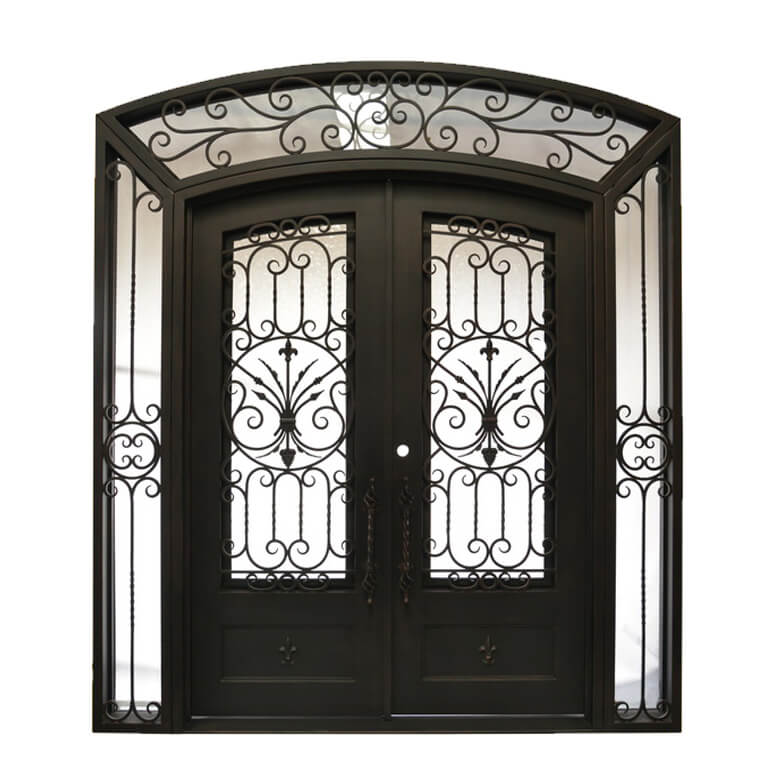 GID Insulated Iron Double Entry Door with fancy scrollwork and transom