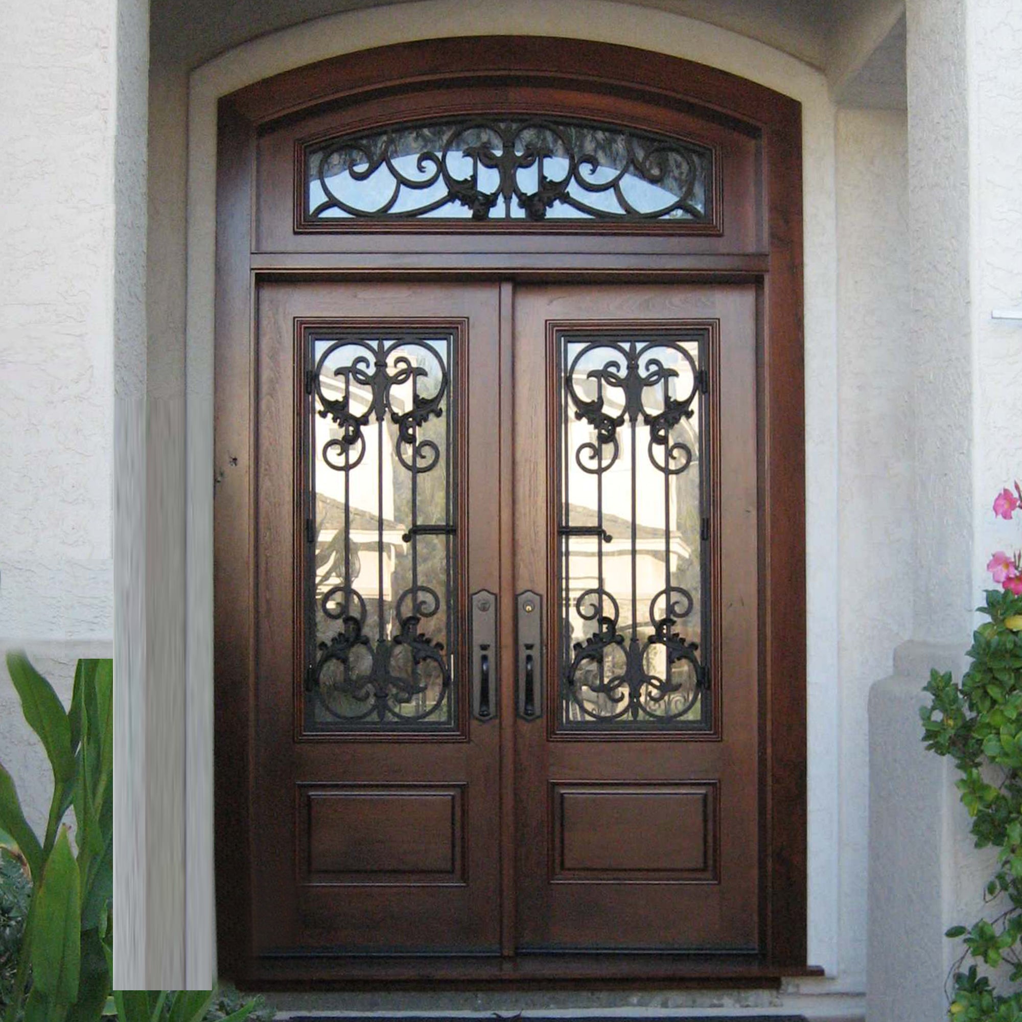 gid  thermal break classical style iron front double door with transom and scrollwork