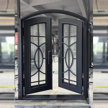gid thermal break wrought iron door with smart lock and scrollwork