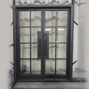 gid thermal break iron french double door with black color